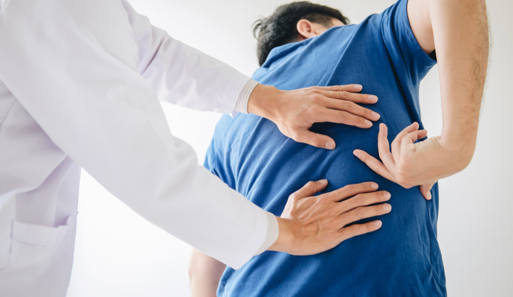 Chiropractor assessing lower back pain