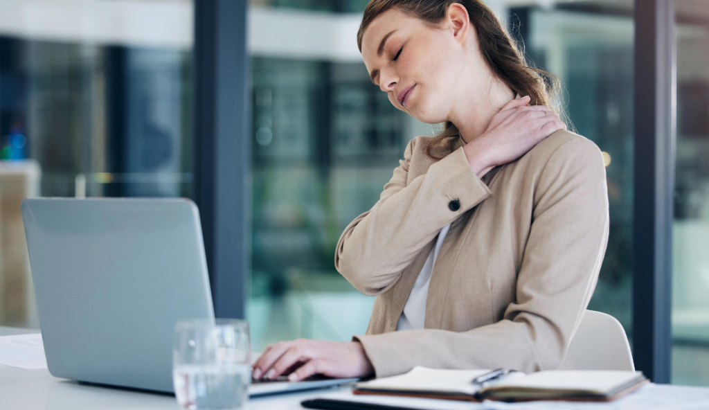 Woman at desk with tech neck
